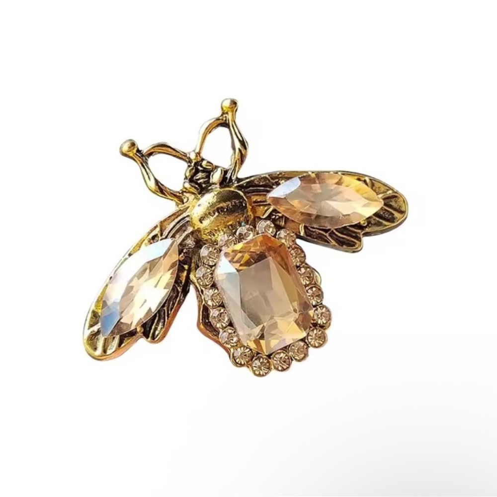 Champagne Gold Bee Brooch with Crystal Details - Picture 2 of 3
